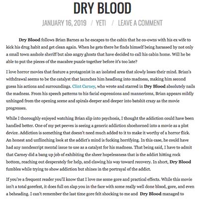 DRY BLOOD TN HORROR REVIEW